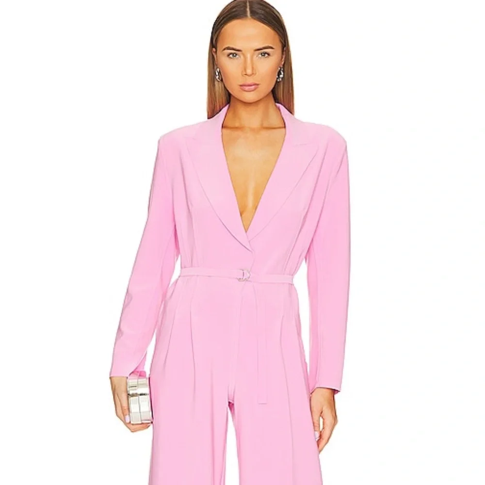 Norma Kamali Single Breasted Straight Leg Jumpsuit in Candy Pink - Picture 2 of 11